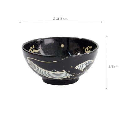 TDS, Ramen Bowl, Kawaii, Black Whale, Ø 18.7x8.8cm 1250ml, Item No. 33948