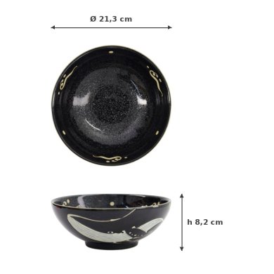 Ramen Bowl Kawaii Black Whale, Porcelain, 1.45 L, Item No. 33949