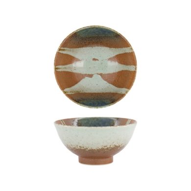 Rice Bowl with Rim Suisho Aka-cha Brown, Porcelain, 600 ml
