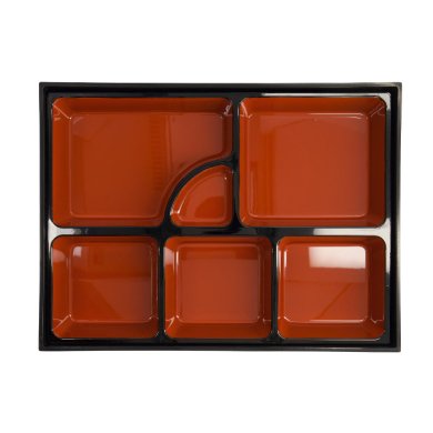 Bento Box Red, Black, ABS Lacquerware, 35 × 26 cm, Item No. 4655