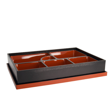 Bento Box Red, Black, ABS Lacquerware, 35 × 26 cm, Item No. 4655