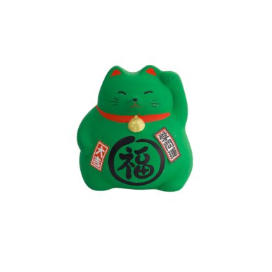 Lucky Cat Green, Earthenware, 9 cm