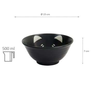 TDS, Schale, Kawaii Cat Neko, Schwarz, Ø 15x7 cm, 500 ml - Art Nr. 617584