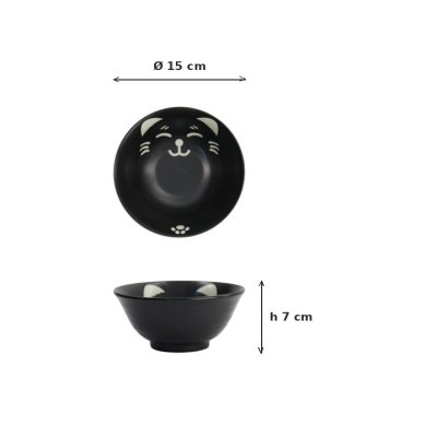 TDS, Bowl, Kawaii Cat Neko, Black, Ø 15x7 cm, 500 ml - Item No. 617584