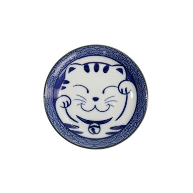 TDS, Sauce Bowl, Kawaii Lucky Cat Neko, Seikaiha-Neko Blue, Ø 12 x 2 cm - Item No. 617652