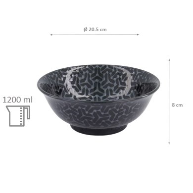 TDS, Ramen Bowl, Kuromonyo Kumi Kikko, Ø 20.5x8 cm, 1200 ml, Item No. 617928