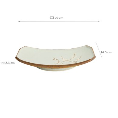 TDS, Eckiger Teller, Soshun Matte, 22 cm x 14,5 cm x 2,3 cm, Art.-Nr. 7017