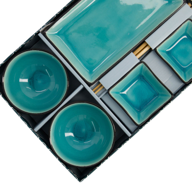 TDS, Sushi Set, Glassy Turquoise, 8pcs, Item No. 8154