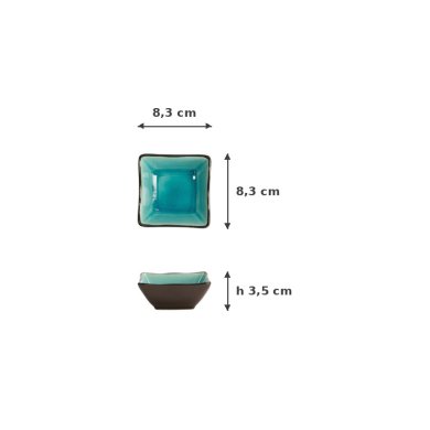 Quadratische Schale Glassy Türkis, Steinzeug, 8,3 × 8,3 × 3,5 cm, Art.-Nr. 8166