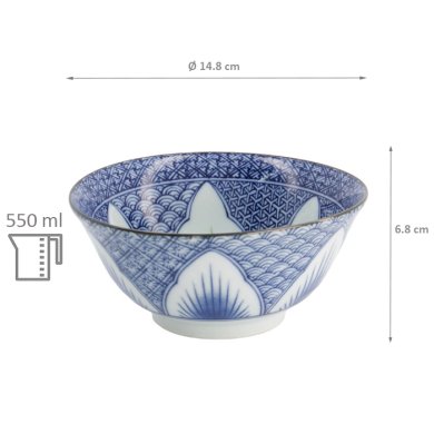 TDS, Bowl, Lily Flower Oriental HB, Mixed Bowls, Blue, Ø 14.8x6.8 cm 550ml - Item No: 8968