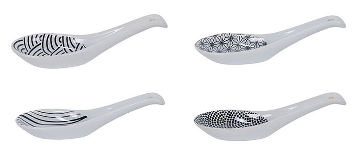 ToKYO Design Juego de cucharas soperas negras y blancas 3 cucharas asiáticas de porcelana en diseño japonés. Nippon Black 