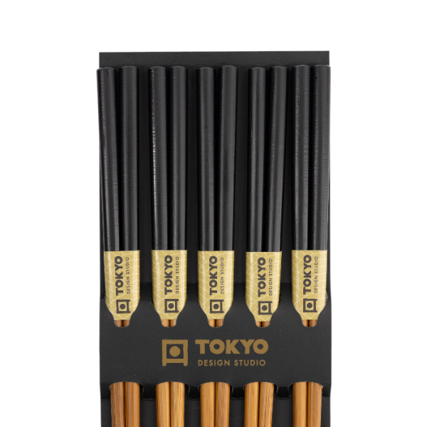 TDS, Chopstick Set, Bamboo Black, 5 pair, Item No. 14461