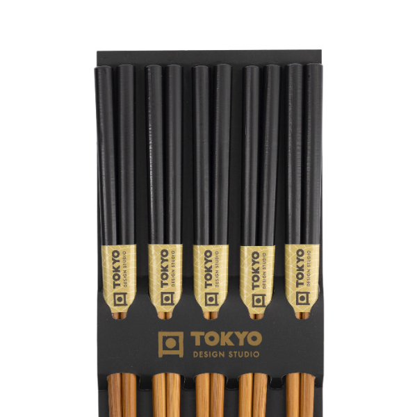 TDS, Chopstick Set, Bamboo Black, 5 pair, Item No. 14461
