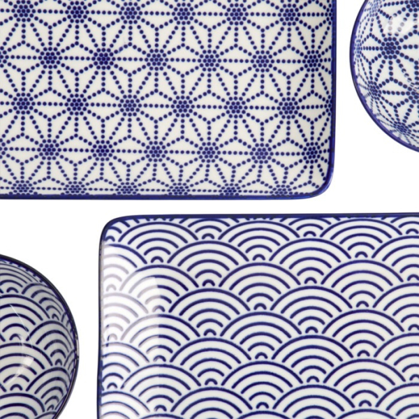 Sushi Set Nippon Blue, White, 6pcs, Porcelain, Item No. 15330