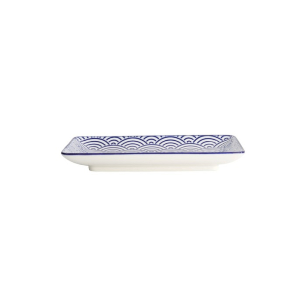 Sushi Plate Nippon Blue Waves, White, Porcelain, 21 × 13.5 cm, Item No. 15607