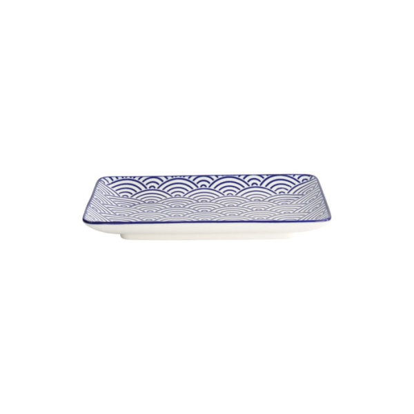 Sushi Plate Nippon Blue Waves, White, Porcelain, 21 × 13.5 cm, Item No. 15607