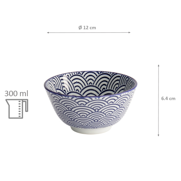 TDS, Rice Bowl, Nippon Blue, Waves, Ø 12 x 6.4 cm 300 ml - Item No. 16000