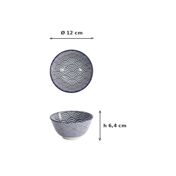 Rice Bowl Nippon Blue Waves, Porcelain, 300 ml, Item No. 16000