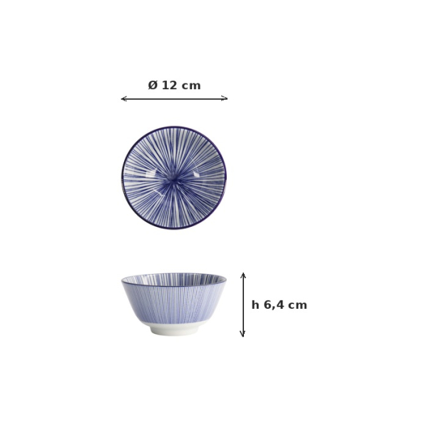 Rice Bowl Nippon Blue Lines, Porcelain, 300 ml, Item No. 16003