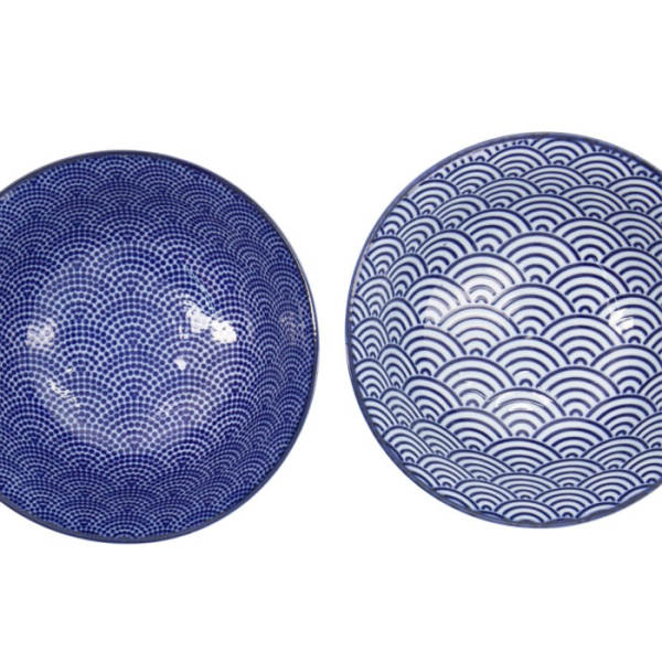 Tayo Bowl Set Nippon Blue Dots & Waves, Porcelain, 500 ml, Item No. 16041