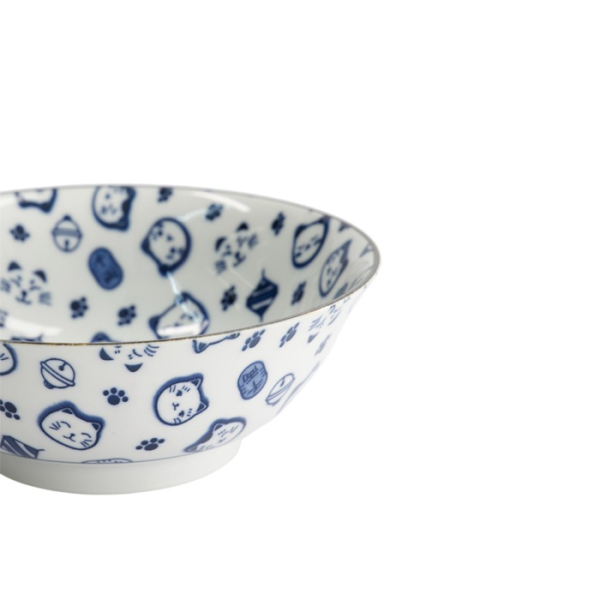 Ramen Bowl Kawaii Lucky Cat Neko Blue, White, Porcelain, 1 L, Item No. 16125
