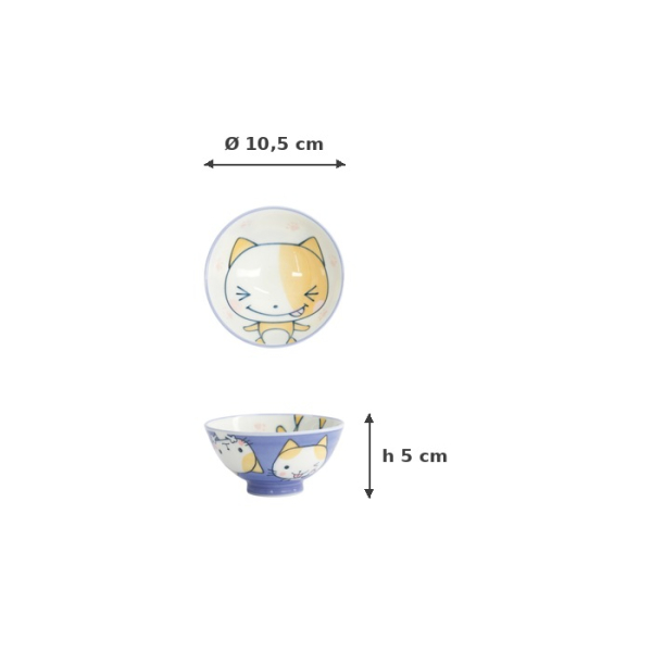 Rice Bowl Kawaii Katze Neko Blue, Porcelain, 200 ml, Item No. 16295