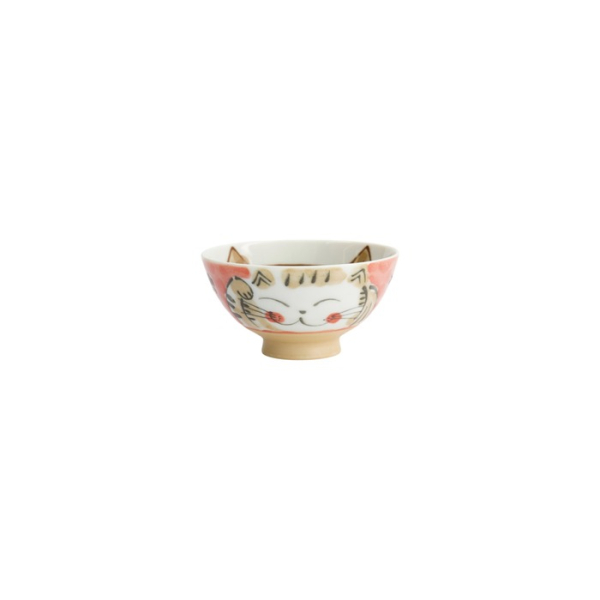 Rice Bowl Fuku Cat Neko Kawaii Red, Porcelain, 300 ml, Item No. 16299