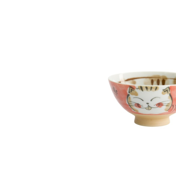 Rice Bowl Fuku Cat Neko Kawaii Red, Porcelain, 300 ml, Item No. 16299