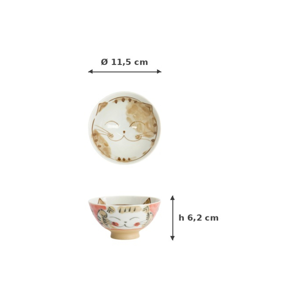 Rice Bowl Fuku Cat Neko Kawaii Red, Porcelain, 300 ml, Item No. 16299
