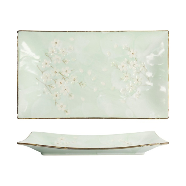 Serving Plate Green Cosmos, Stoneware, 33.2 &times; 19.3 &times; 2.2 cm