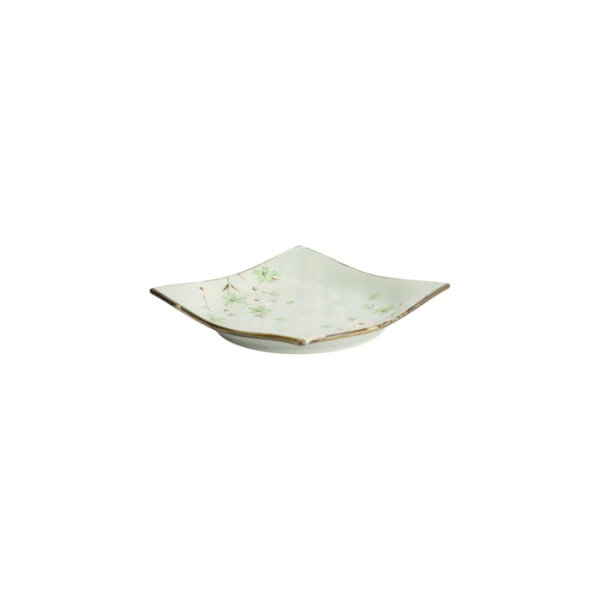 Square Plate Green Cosmos, Stoneware, 17.5 × 17.5 × 2.2 cm, Item No. 16511