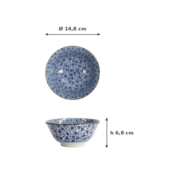 Rice Bowl Hana Blue Mixed Bowls Karakusa, Porcelain, 550 ml, Item No. 16522