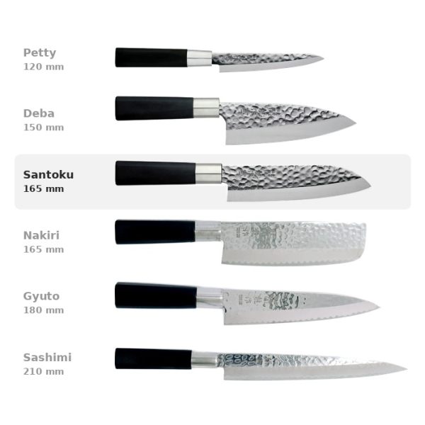 Santoku Knife (all-purpose knife) Sekiryu, Stainless steel, Hammered finish, blade 16.5 cm, handle in ABS plastic, Item No. 16600