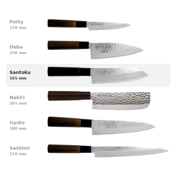 Santoku Knife (all-purpose knife) Sekiryu, Stainless steel, Hammered finish, blade 16.5 cm, handle in Wood, Item No. 16606