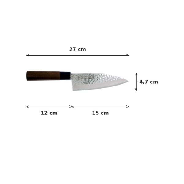 Deba-Messer (Fischmesser) Sekiryu, Rostfreier Edelstahl, Gehämmert, Klinge 15 cm, Griff aus Holz, Art.-Nr. 16608
