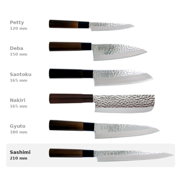 Sashimi-Messer (Filetiermesser) Sekiryu, Rostfreier Edelstahl, Gehämmert, Klinge 21 cm, Griff aus Holz, Art.-Nr. 16609