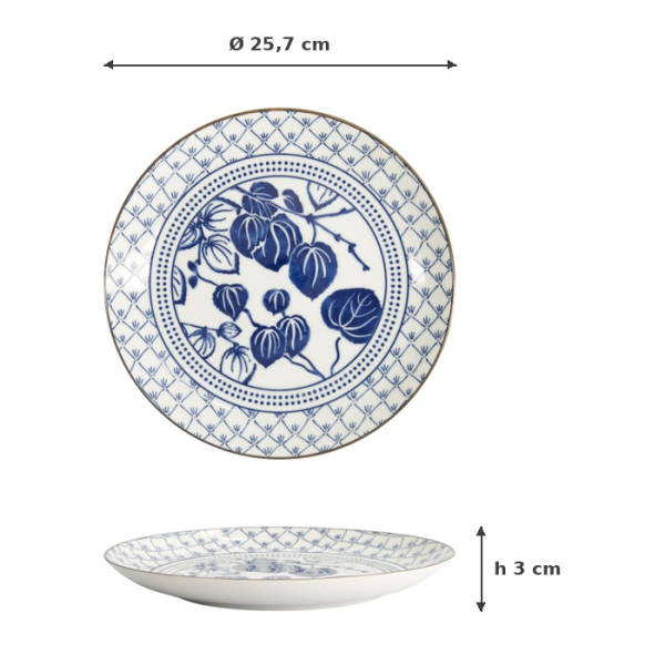 Plate Flora Japonica Ivy Blue, White, Porcelain, Ø 25.7 cm, Item No. 16723