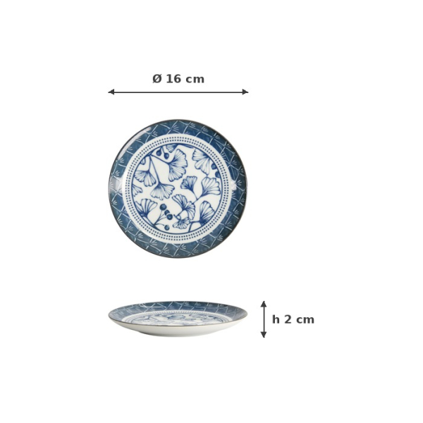 Plate Flora Japonica Gingko Blue, White, Porcelain, Ø 16 cm, Item No. 16847