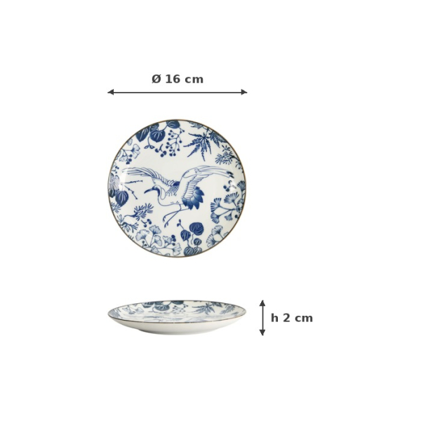 Plate Flora Japonica Crane Blue, White, Porcelain, Ø 16 cm, Item No. 16849