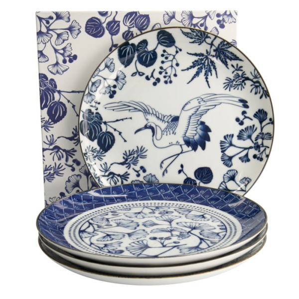 Teller-Set Flora Japonica Blau/Weiß in Geschenkbox, 4-tlg., Porzellan, Ø 25,7 cm, Art.-Nr. 16853