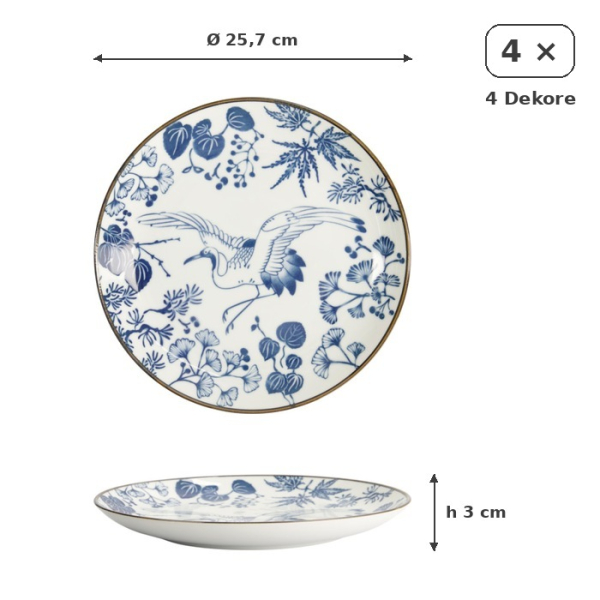 Teller-Set Flora Japonica Blau/Weiß in Geschenkbox, 4-tlg., Porzellan, Ø 25,7 cm, Art.-Nr. 16853