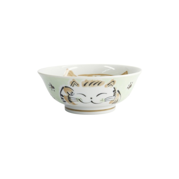 Rice Bowl Fuku Cat Neko Kawaii Green, Porcelain, 1 L, Item No. 16905