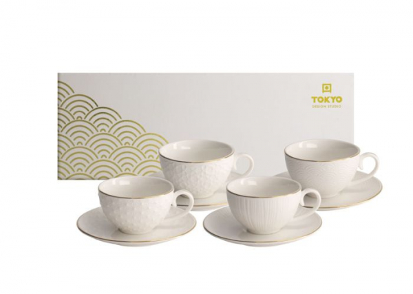 Nippon White 4 Tassen Set mit Untertassen bei Tokyo Design Studio (Bild 1 von 6)