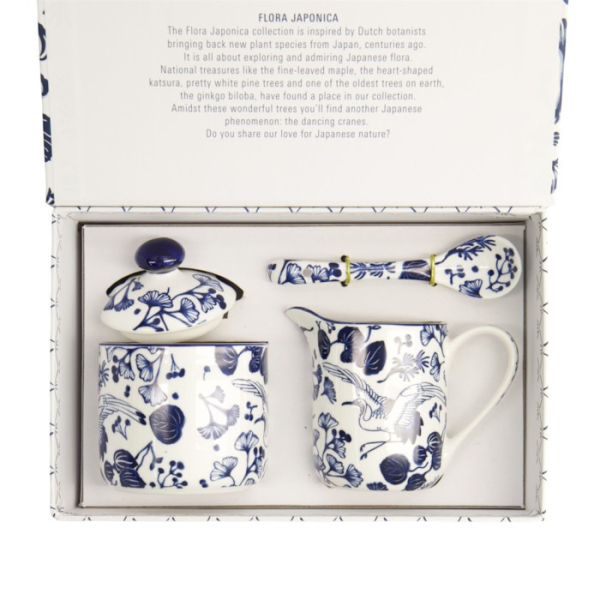 Milchkännchen & Zuckerdose mit Löffel Flora Japonica Blau/Weiß, Porzellan, Art.-Nr. 17454