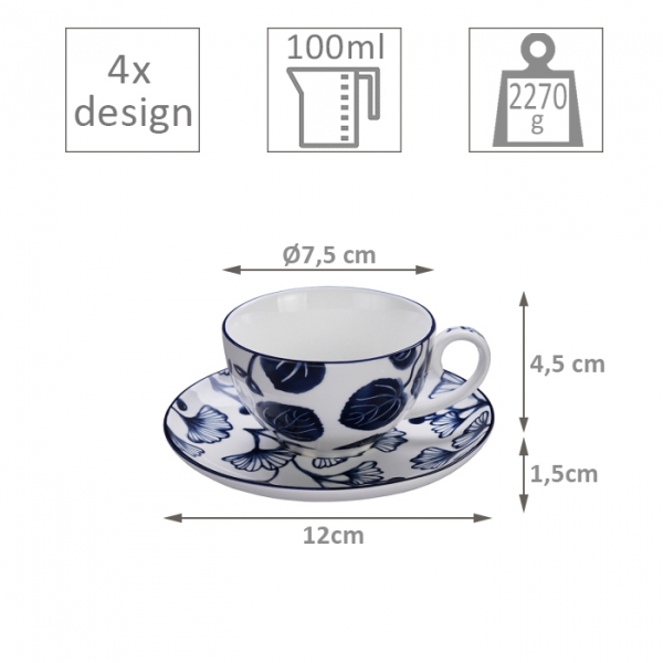 4 Stk Tassen Set mit Untertassen bei Tokyo Design Studio (Bild 7 von 8)