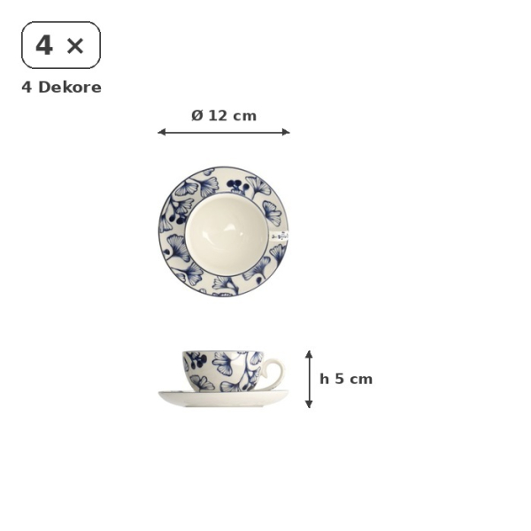 Cup and Saucer Set Flora Japonica Blue, 8pcs, Porcelain, 100 ml, Item No. 17456