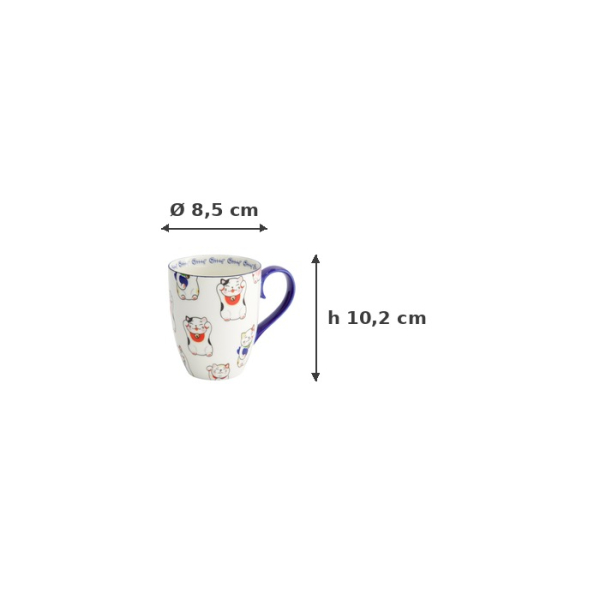 Mug Kawaii Lucky Cat Classic White in a gift box, Porcelain, 380 ml, Item No. 17619
