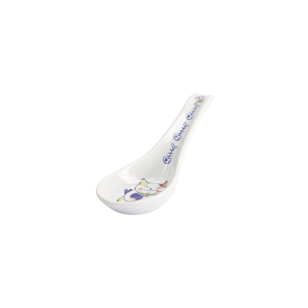 Soup Spoon Kawaii Lucky Cat Blue Fish, Porcelain, 13.8 cm, Item No. 17620