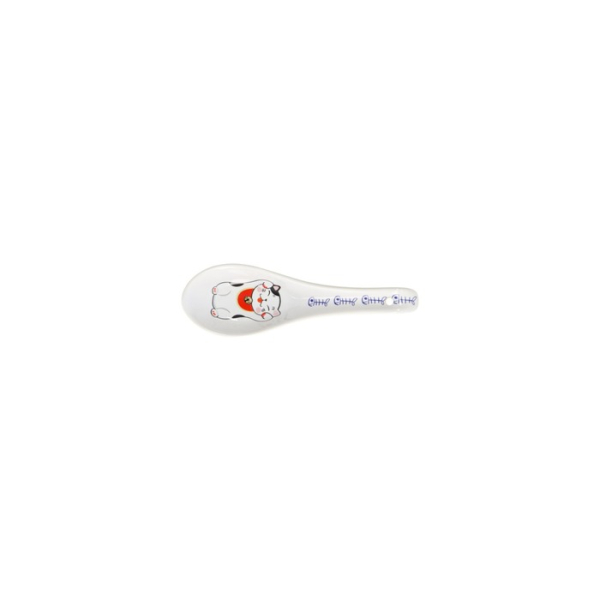 Soup Spoon Kawaii Lucky Cat Red Bell, Porcelain, 13.8 cm, Item No. 17621