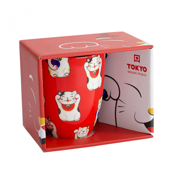 Rot klassische Katze Kawaii Glückliche Katze (Lucky cat) Tasse in Geschenkbox bei Tokyo Design Studio (Bild 2 von 7)